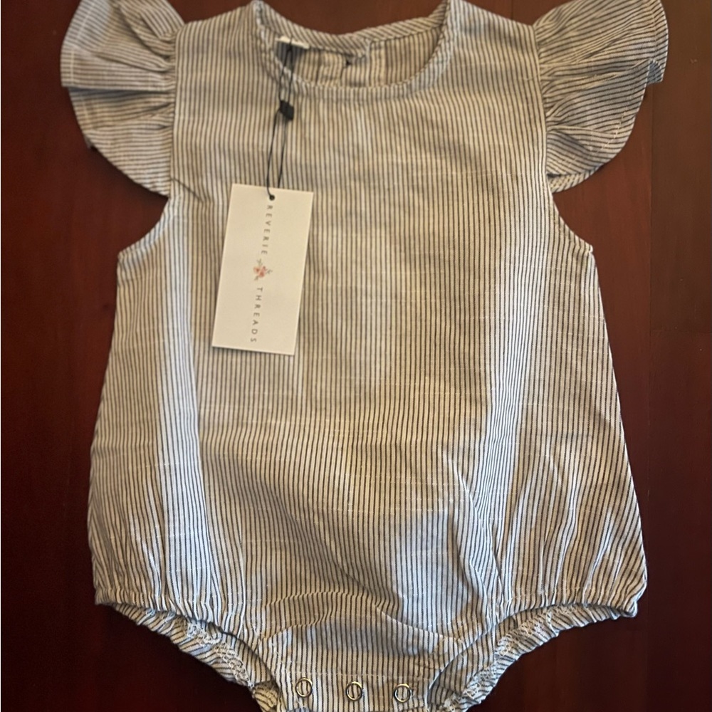 Reverie Threads infant romper, striped navy and white